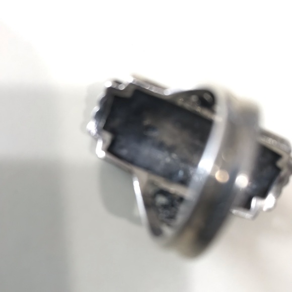 Womens Vintage Marcasite and Jade or Malachite Sterling Silver Ring - Picture 7 of 7